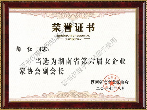 2017年湖南省第六屆女企業(yè)家學(xué)會(huì)副會(huì)長(zhǎng)